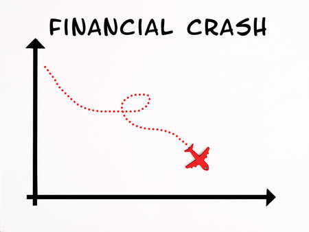 Graph with an airplane falling down, financial crash, inflation crisis, risk for investments, global...
