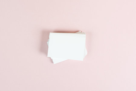 Pile of blank business cards, copy space for text, marketing and advertising conceptの写真素材