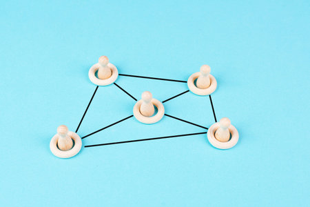 Group of people connecting through a web, business networking, communication and teamwork