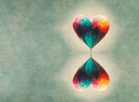 Colorful hearts on a textured background, greeting card for valentines day, copy space for text, love symbolの写真素材