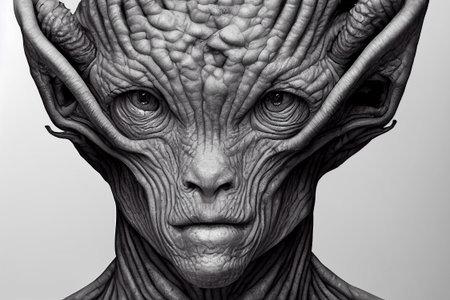 Portrait of an alien, science fiction of extraterrestrial invasion, visit of the grays, conspiracy...