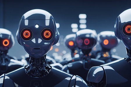 Illustration of a cyborg group, artificial intelligence robot, future technology, humanoid machineの写真素材