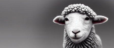 Portrait of a sheep, funny face of animal, livestock farmの写真素材