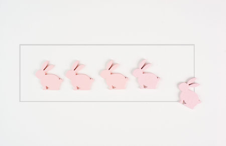 Cute easter bunny or rabbit in a row, loading bar for spring holiday, pastel color, minimal greeting...