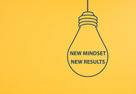 New mindset new results is standing in the light bulb, coaching strategy, optimistic and positive thinking, successful lifestyleの写真素材