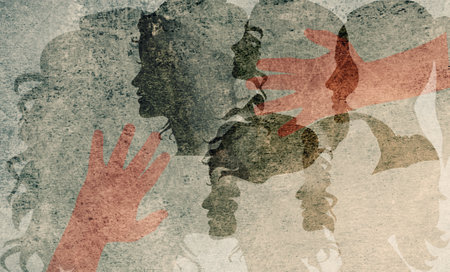 <p>Domestic violence, hand hits face of abused woman, international awareness month october for victims and survivors</p><p><br></p>の写真素材