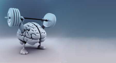 Human brain lifts weight with dumbbell, memory and mind training, brain power and mindset, generative AIの素材