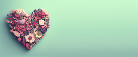 Heart with flowers, love and emotion concept, good hearted person, help and charity, generative AIの素材