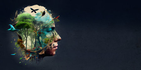 Earth man portrait, nature, animal and environment concept, protect the planet and ecosystem, generative AIの素材
