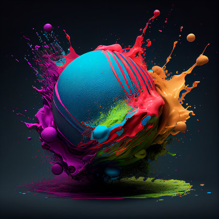 Ball with colorful paint splash, dynamic vibrant color, sport and leisure activity, generative AIの素材