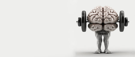 Human brain lifts weight with dumbbell, memory and mind training, brain power and mindset, generative AIの素材