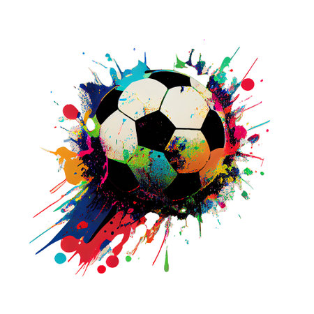 Football with colorful splash, soccer game, sport and leisure activity, dynamic vibrant color, generative AIの素材