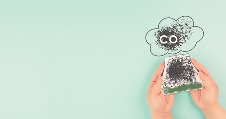 Nuclear power station with CO2 cloud, sustainable renewable electricity power, environment damage and protectionの写真素材