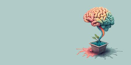 Human brain growing from a plant, state of mind, personal growth and development, mental health concept, positive thinking, generative AIの素材