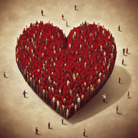 Crowd of people is building a heart, love, hope and charity concept, positive thinking, connecting for help and care, generative AIの素材
