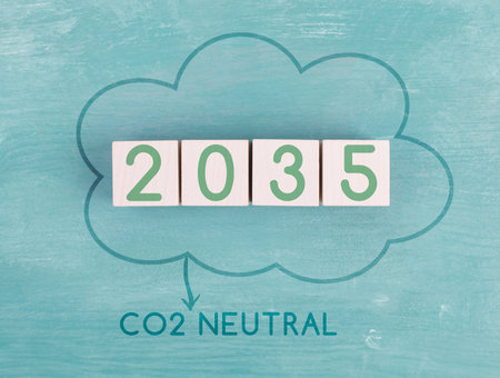 CO2 neutral until 2035, green energy, reduce carbon emission footprint, sustainable renewable electricity, environment protection, eco lifestyleの写真素材