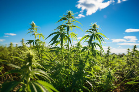 Hemp plants growing on a plantation field, medical marijuana, cannabis leaves, alternative medicine, narcotic drugの素材