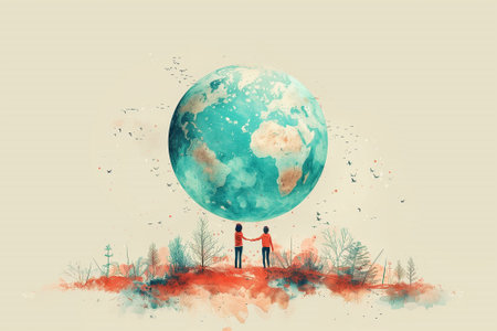 Human and planet earth, green deal, protect nature, sustainable lifestyle, ecology and environment, climate change and global warmingの素材