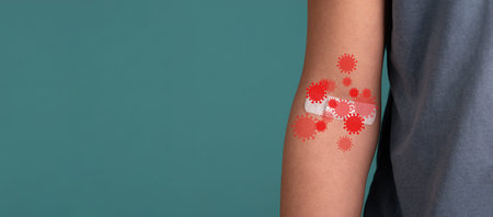 Outbreak of a virus, infectious disease spreading, pandemic, plaster after syringe, herd immunity,...