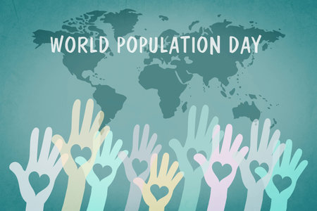 World population day, hand with heart, international equality, friendship and peace concept, awareness of global problemsの写真素材