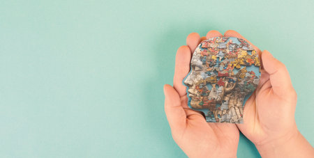 Alzheimer awareness day, dementia diagnosis, Parkinson disease, ADHD, memory loss disorder, brain with puzzle pieces, damaged mindの写真素材