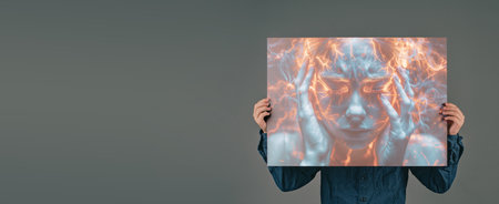 Epilepsy seizure, migraine headache attack, tumor, psychological pressure and stress, mind with burnout or trauma, human brainの写真素材