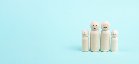 Happy smiling parents with two children, relationship in family, care and security concept, charity and insurance, lifestyleの写真素材