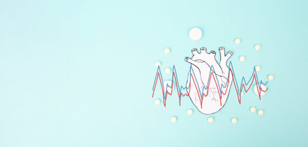 Heart attack, myocarditis disease, inflammation of the muscle, thrombosis and cardiac stress, frequency of the heartbeat and medical pillsの写真素材