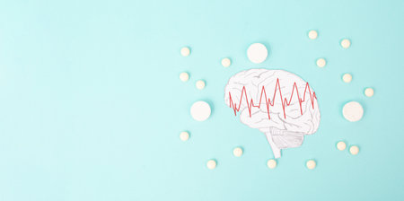 Brain with pills, cerebral vein thrombosis, Parkinson disease, mental disorder dementia, adhd, scan,...