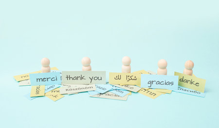 Thank you day, word thanks in different languages, being grateful, support, help and charity conceptの写真素材