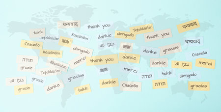 Thank you day, word thanks in different languages, being grateful, support, help and charity conceptの写真素材