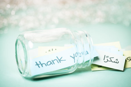 Thank you day, word thanks in different languages, being grateful, support, help and charity concept