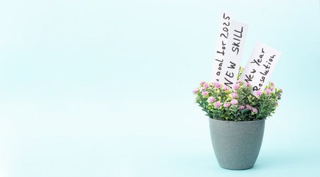 New Year resolution 2025, goals for the future, learning skills, time for action and changeの写真素材