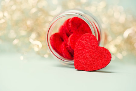 Red valentine hearts, love and emotion concept, thank you, help and charity, gift, bokeh lights