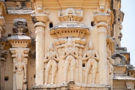 Hindu god Hanuman at Virupaksha temple of Hampi, carved into boulder, history and religion of India, ruin of Vijayanagara Empireの写真素材