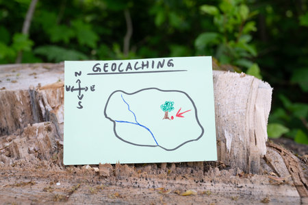 Geocaching, outdoor recreational activity, navigation to hide and seek container, geocache location...