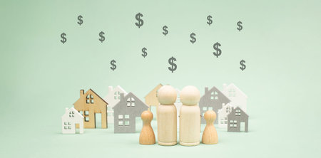 Family house buying, mortgage rate, home, real estate and insurance concept, investment in property,...