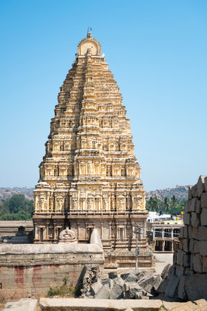 Virupaksha temple in Hampi, South India, historic monument of the ancient Vijayanagara Empire civilization, Hinduism culture and religionの写真素材