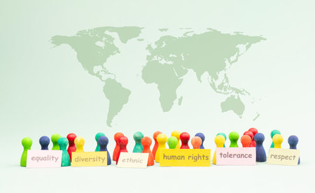 Inclusion, human equality rights, tolerance, teamwork for charity and unity, togetherness for diversityの写真素材