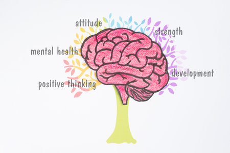 Mental health strength, personal growth and development, creative positive thinking attitude, brain...