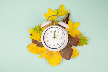 Winter time changeover, end of daylight saving time in autumn, alarm clock fall back switch,...