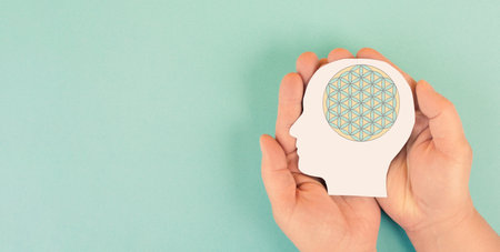 Flower of life, hexafoil of infinity, universal symbol of cosmic order, harmony, and growth, unity of body, mind and soul, interconnectedness of all thingsの写真素材