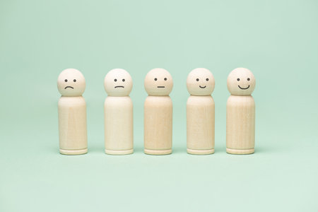 Sad to happy smiling face, mental health, feelings, attitude, positive and negative mind, influence emotion, support and depressionの写真素材