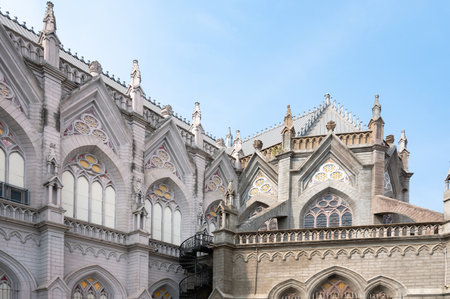 Saint Philomena catholic church of Mysore, India, Saint Joseph Cathedral, state of Karnataka, neo gothic architectureの写真素材