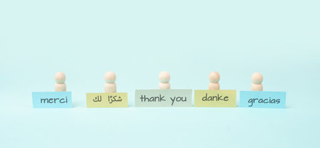 Thank you, word thanks in different languages, grateful, support, help and charity, global communication in business, network of nationsの写真素材