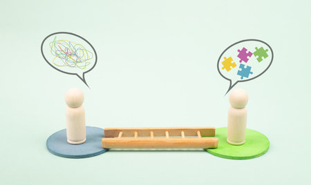 Brainstorming, innovation and cognitive abilities of brain, confused disoriented mind, teamwork, communication and cooperation, strength by working togetherの写真素材