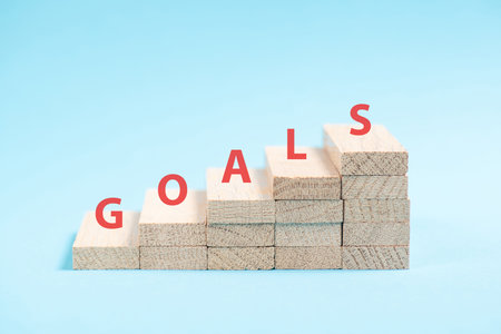 Goal in progress, steps to success, growth and personal development, business challenge, achievement, vision and ambition, planning future targetの写真素材