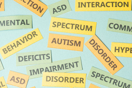 ASD autism neurodevelopmental spectrum disorder, deficits in social communication and interaction, brain with impairment, hypersensitivity and abnormalitiesの写真素材