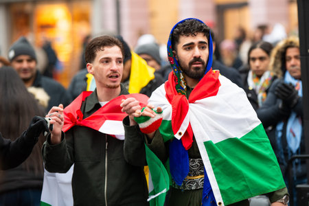 Protest of kurdish people after attacks on Rojava in North Syria, kurds demonstration in Trier,...