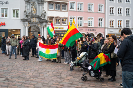 Protest of kurdish people after attacks on Rojava in North Syria, kurds demonstration in Trier,...
